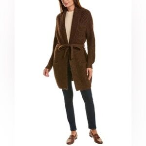 525 AMERICAN Sweater Coat Belt Brown Toasted Almond Knit Women Size XS $179 MSRP